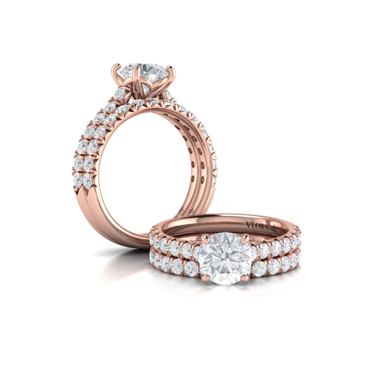 French Cathedral Round Diamond Engagement Ring