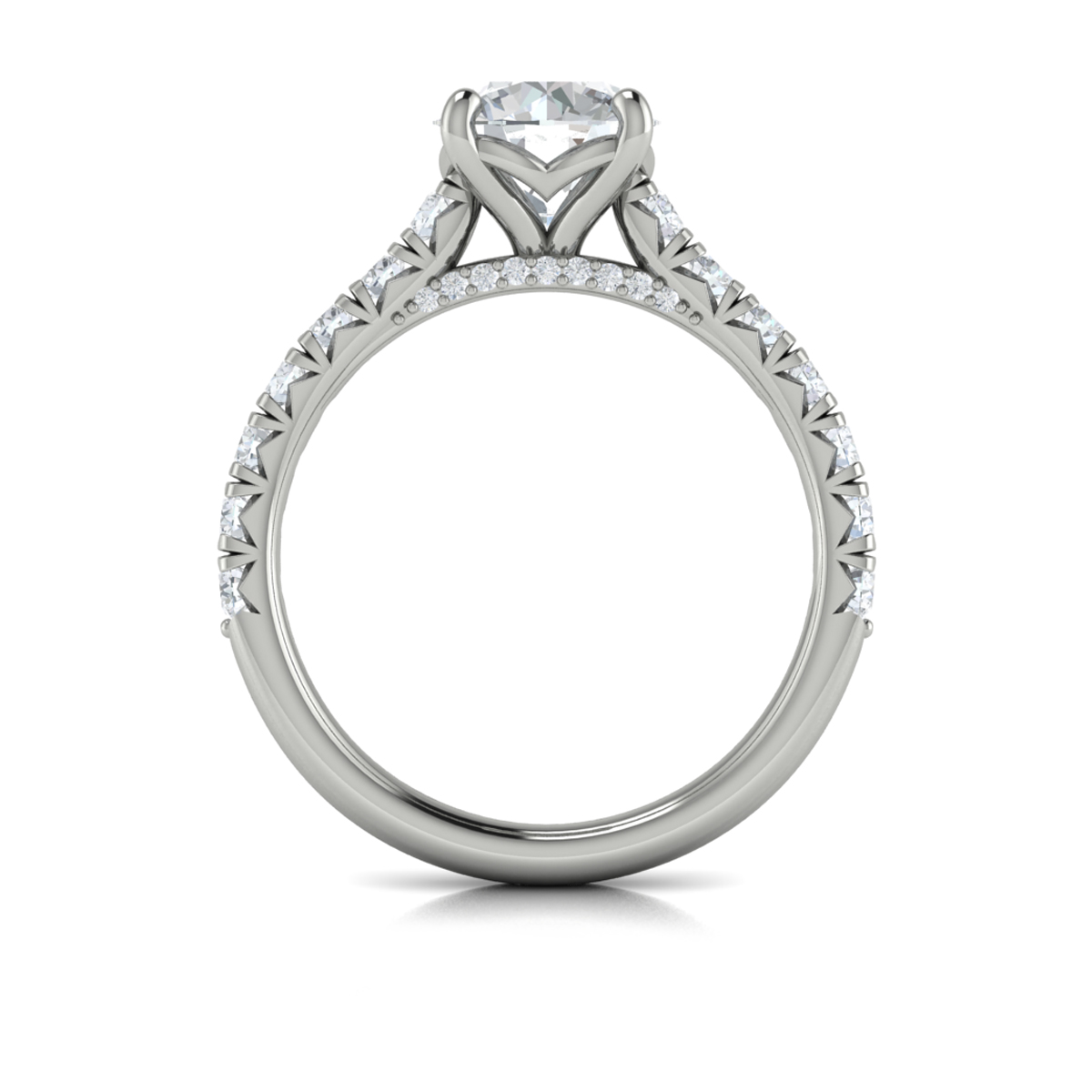 French Cathedral Round Diamond Engagement Ring
