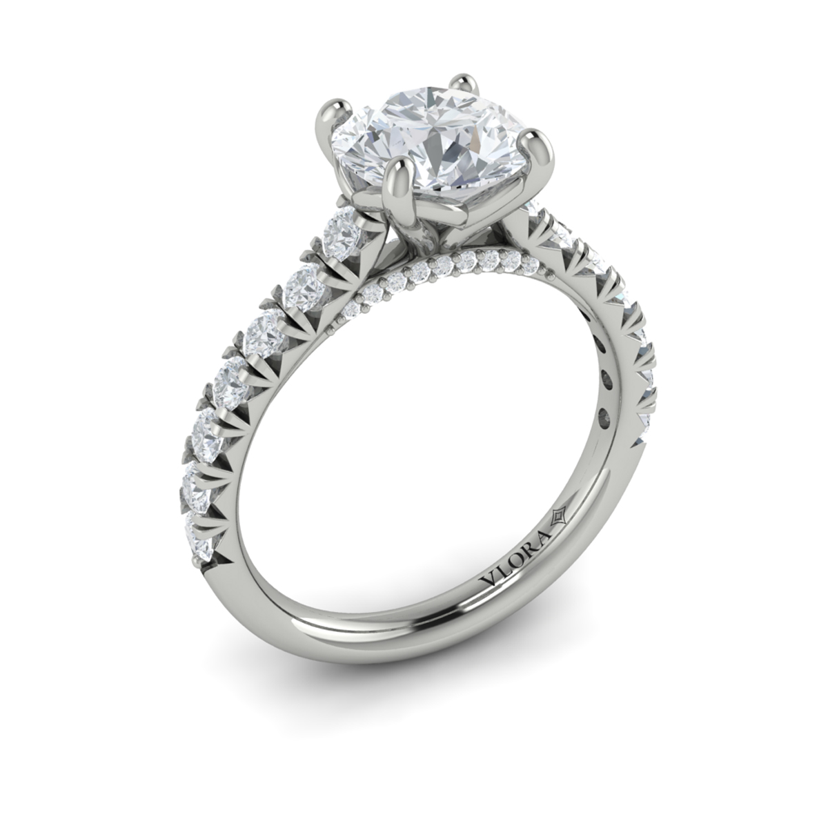 French Cathedral Round Diamond Engagement Ring