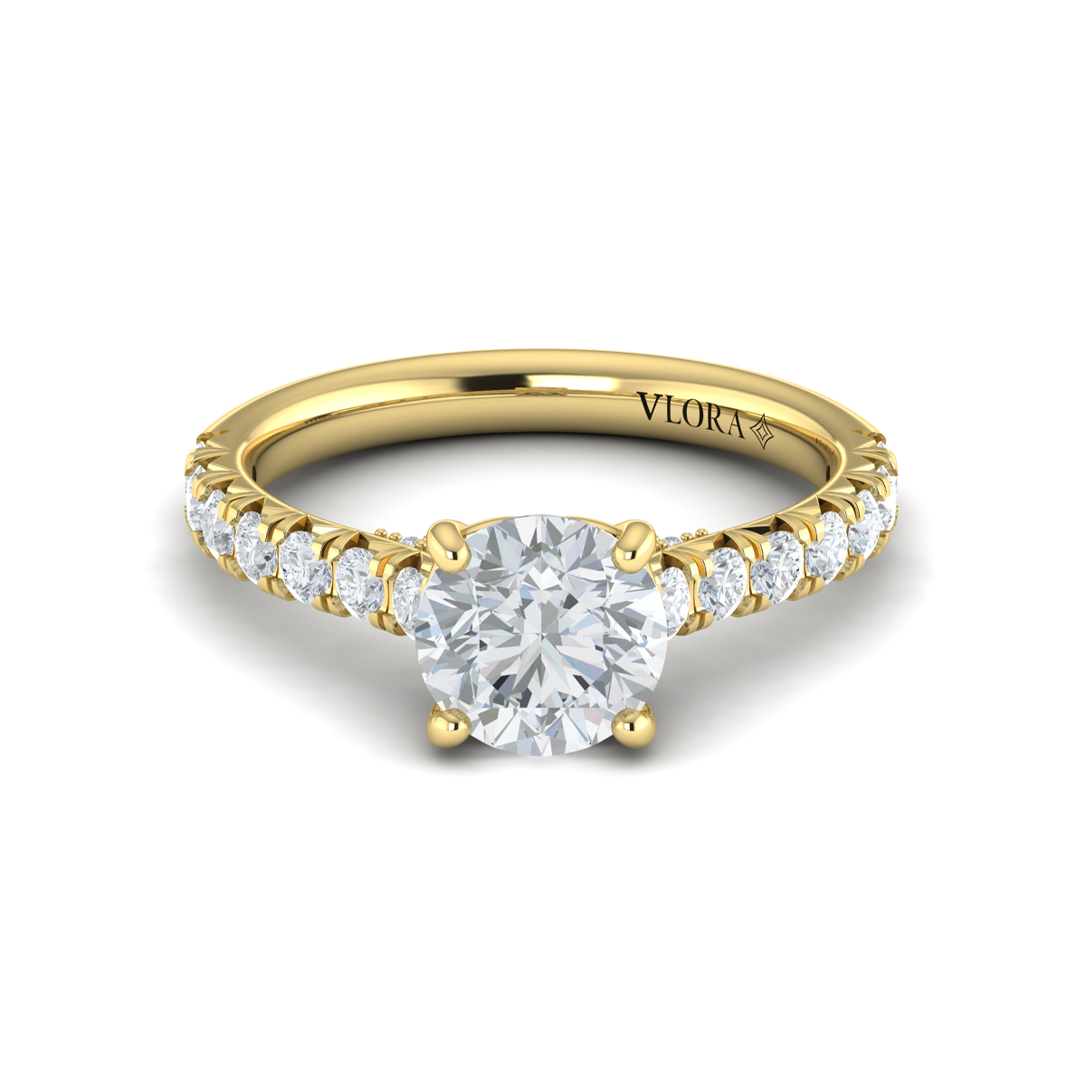 French Cathedral Round Diamond Engagement Ring