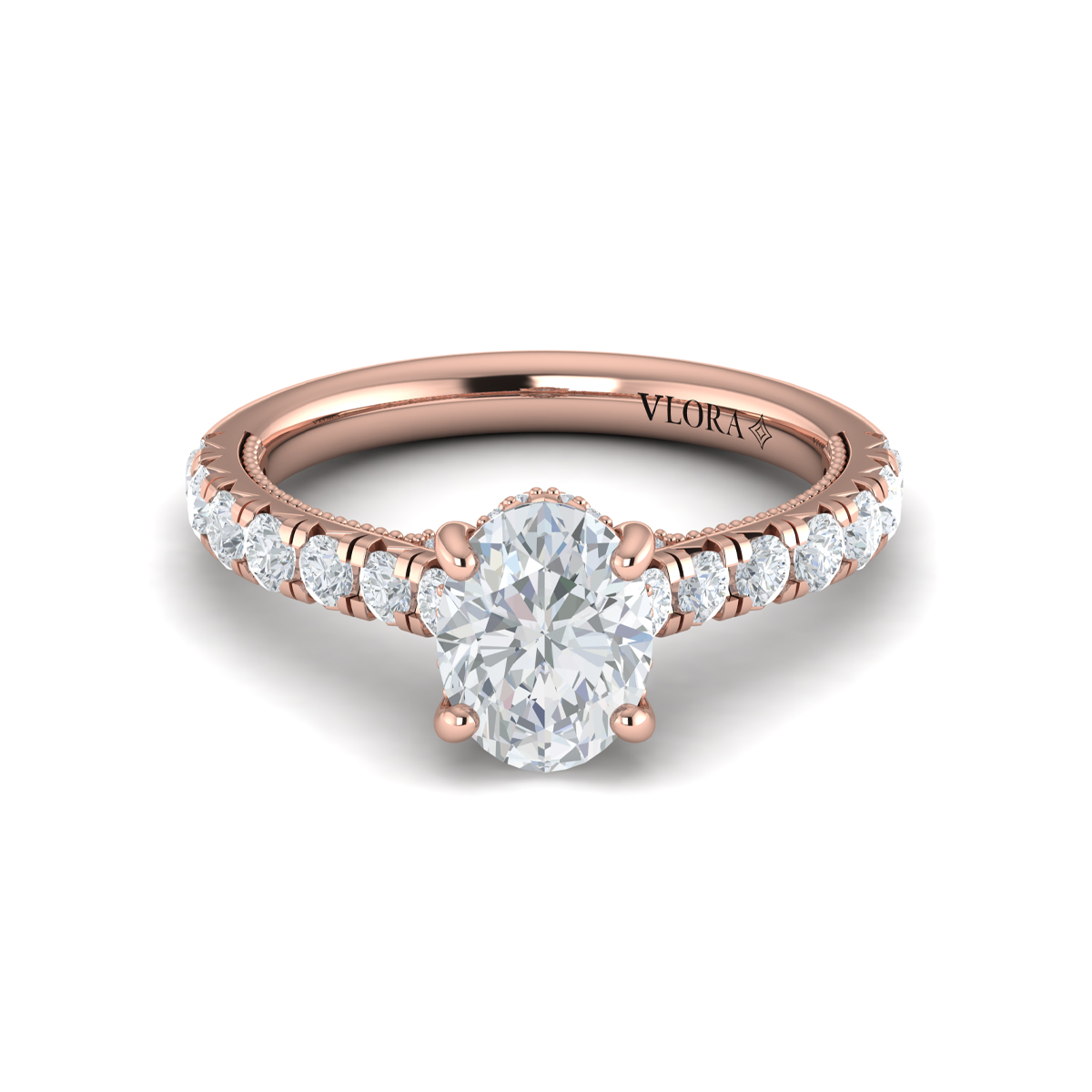 French Cathedral Oval Hidden Halo Engagement Ring