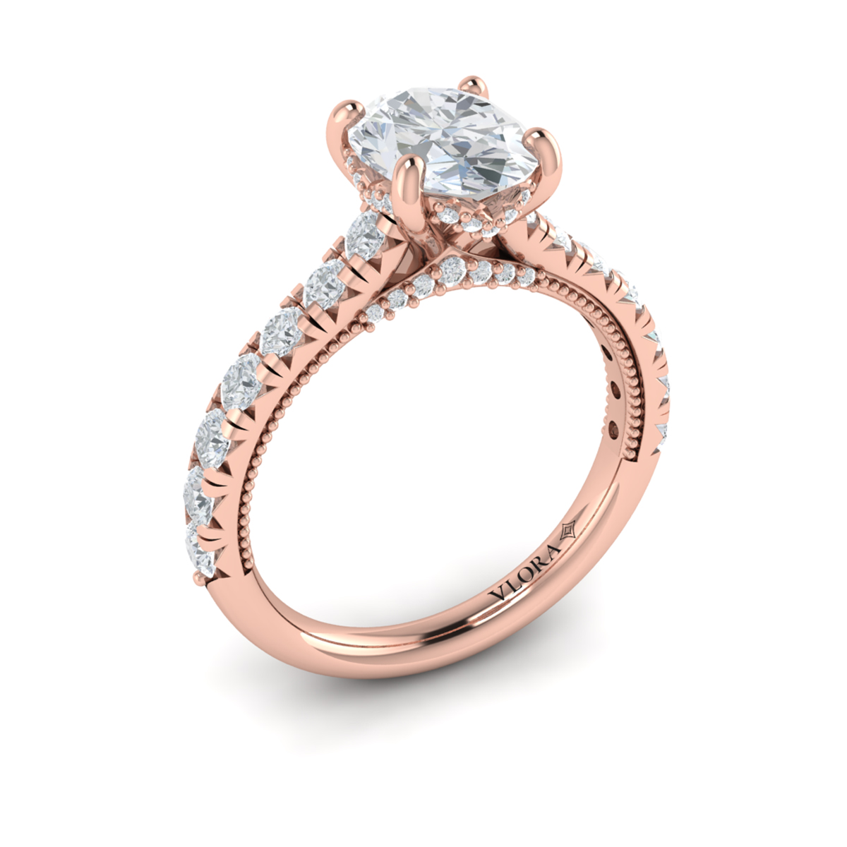 French Cathedral Oval Hidden Halo Engagement Ring