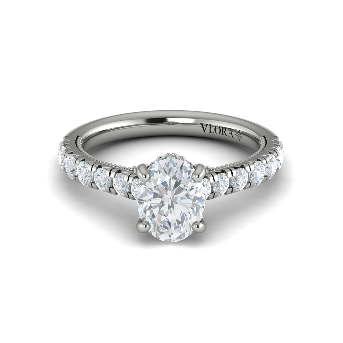 French Cathedral Oval Hidden Halo Engagement Ring