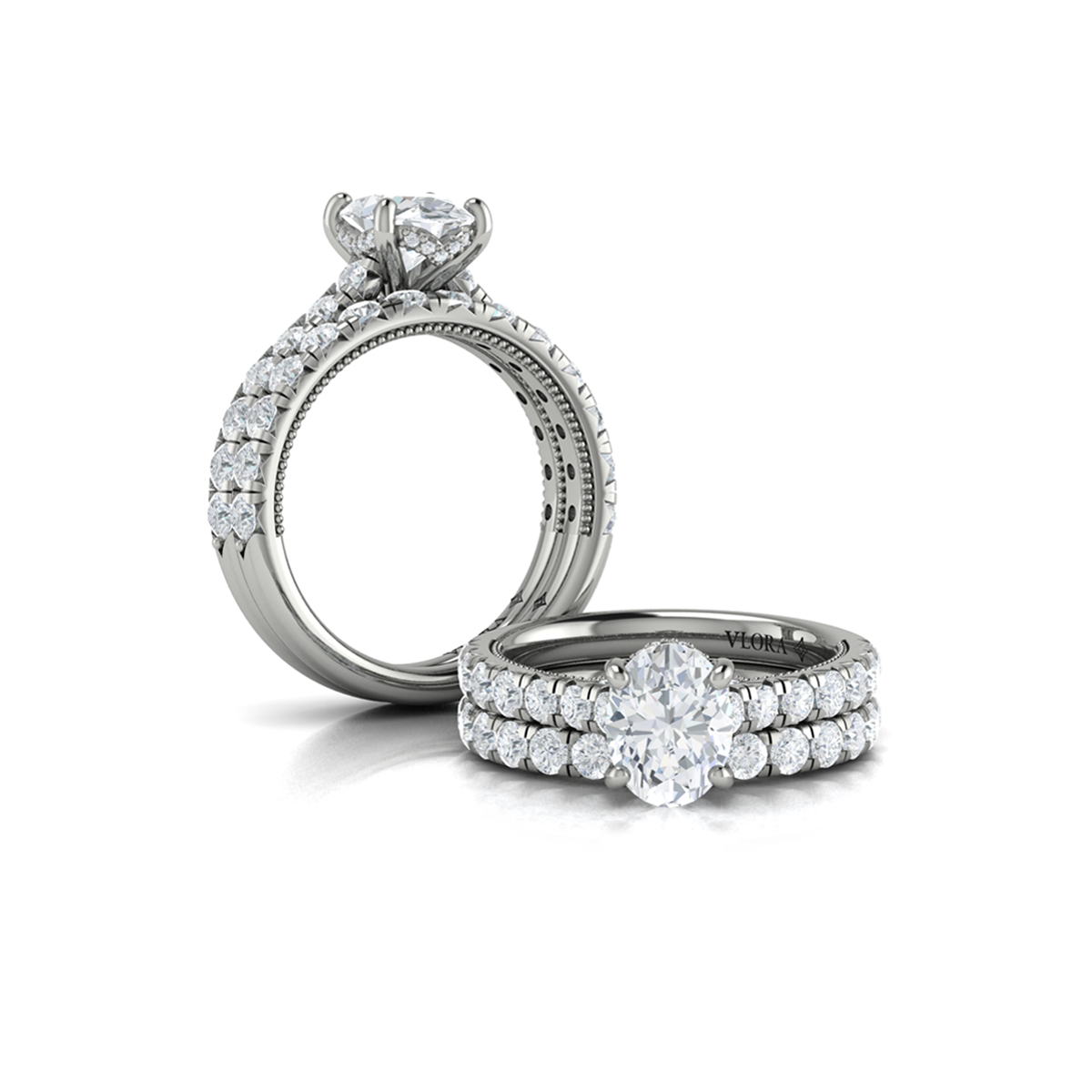 French Cathedral Oval Hidden Halo Engagement Ring