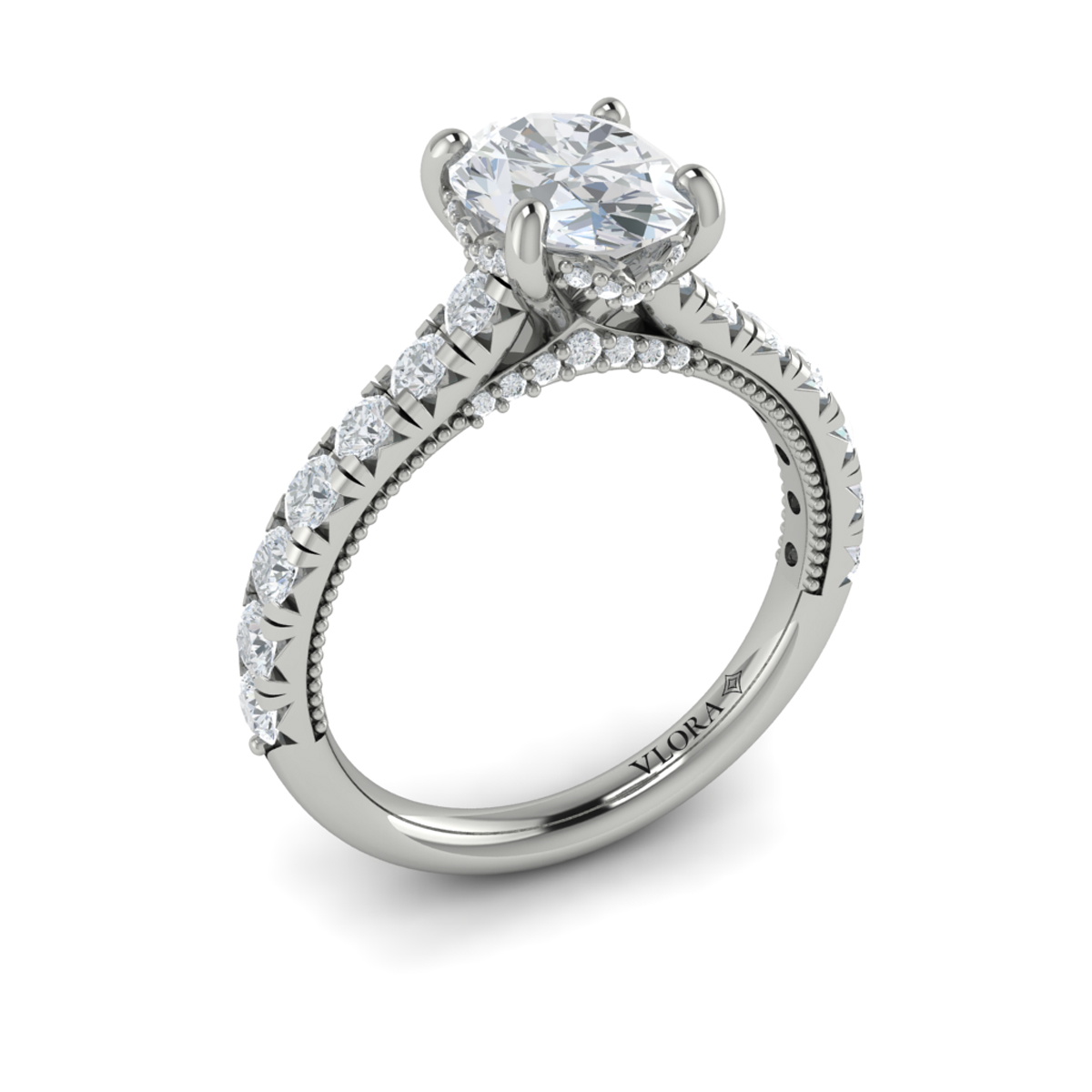 French Cathedral Oval Hidden Halo Engagement Ring