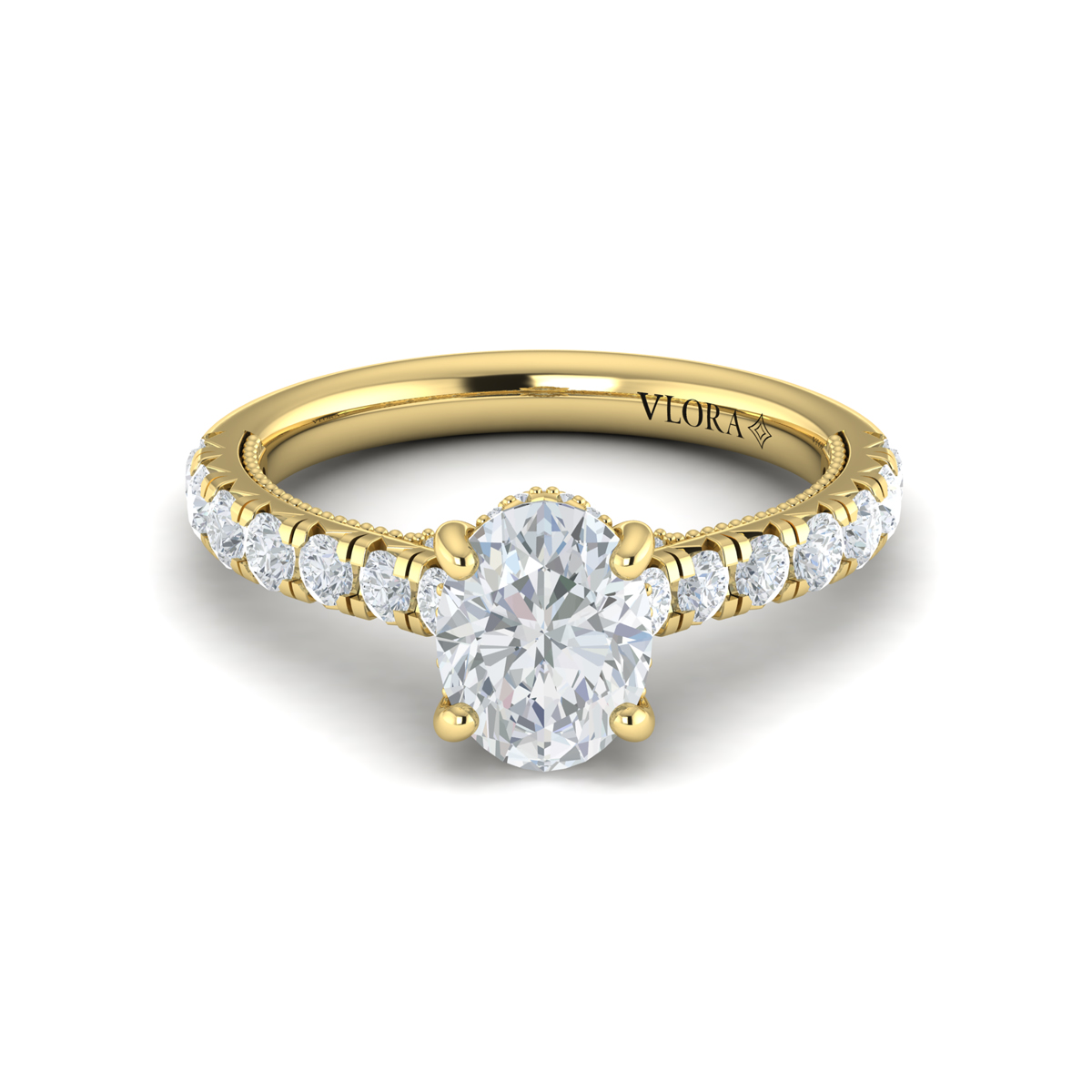 French Cathedral Oval Hidden Halo Engagement Ring