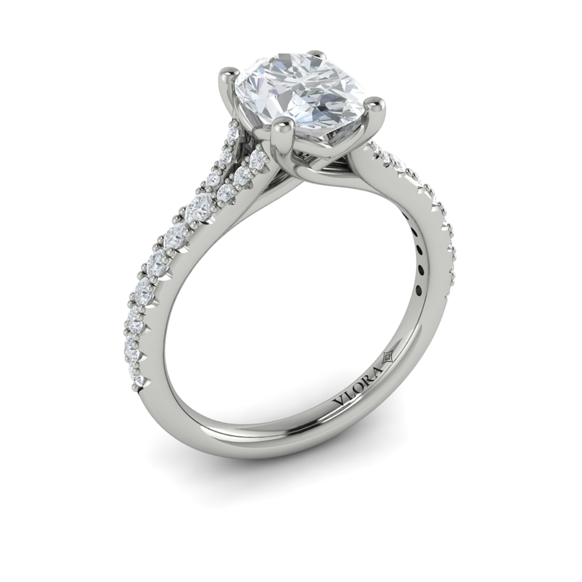 Splendid Cathedral Split Shank Oval Engagement Ring