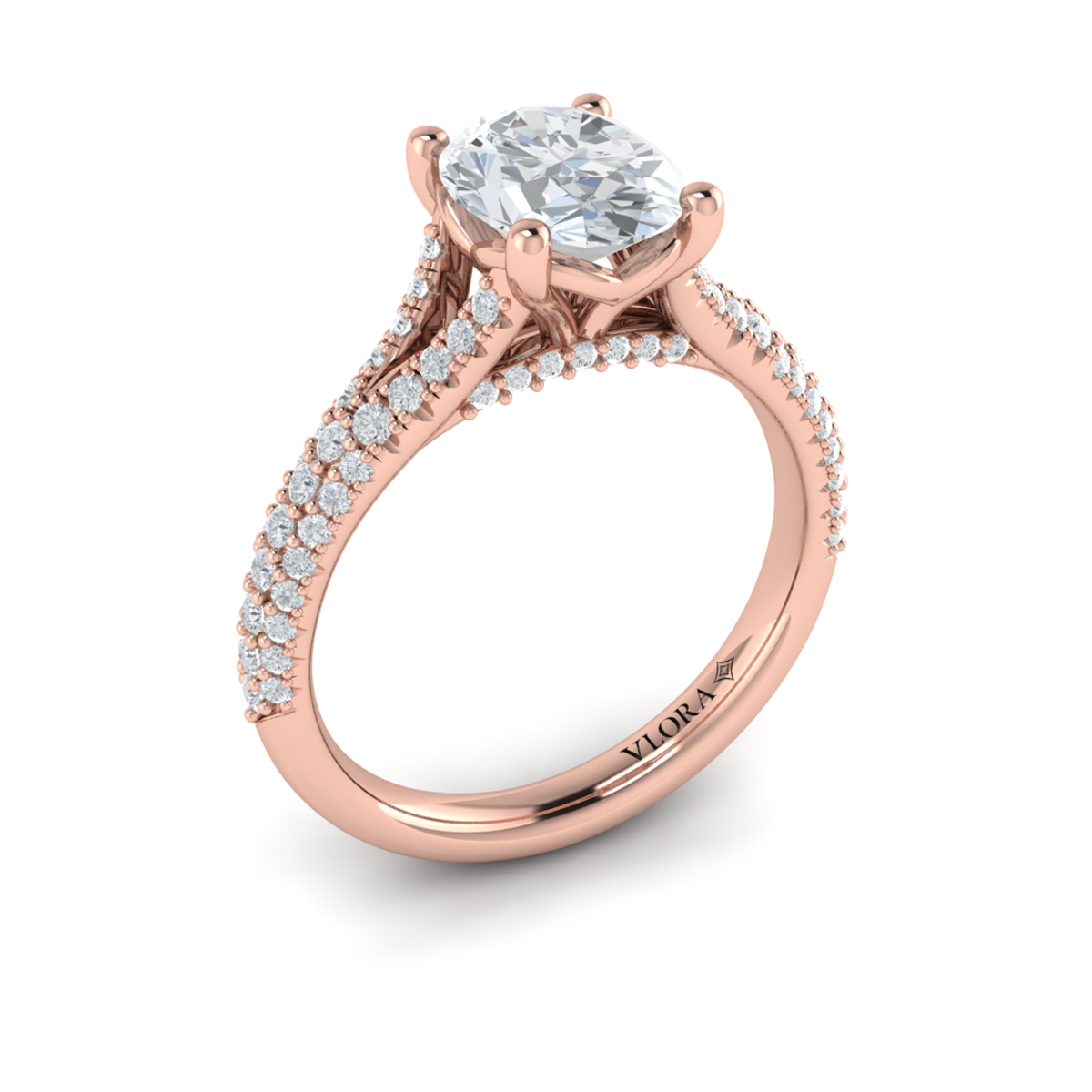 Splendid Cathedral Split Shank Oval Engagement Ring
