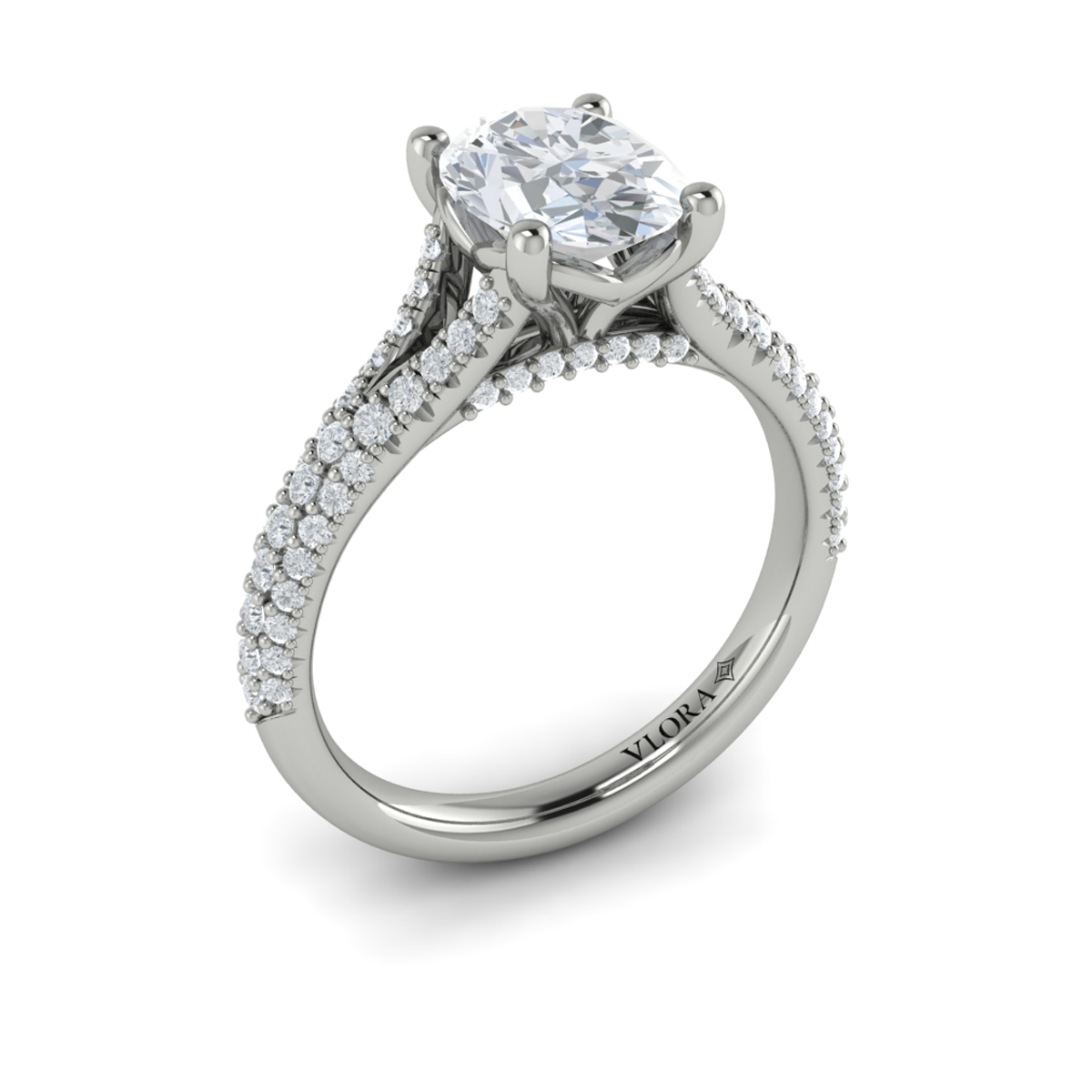 Splendid Cathedral Split Shank Oval Engagement Ring