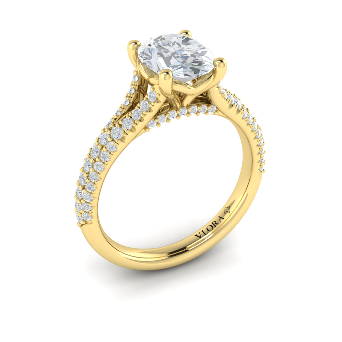Splendid Cathedral Split Shank Oval Engagement Ring