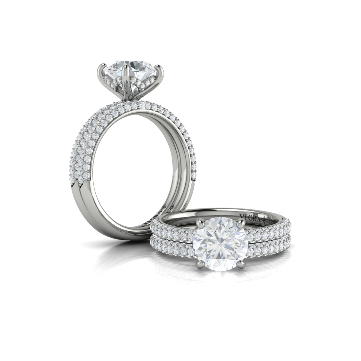 Shimmering Hidden Halo Engagement Ring with Micropave Band