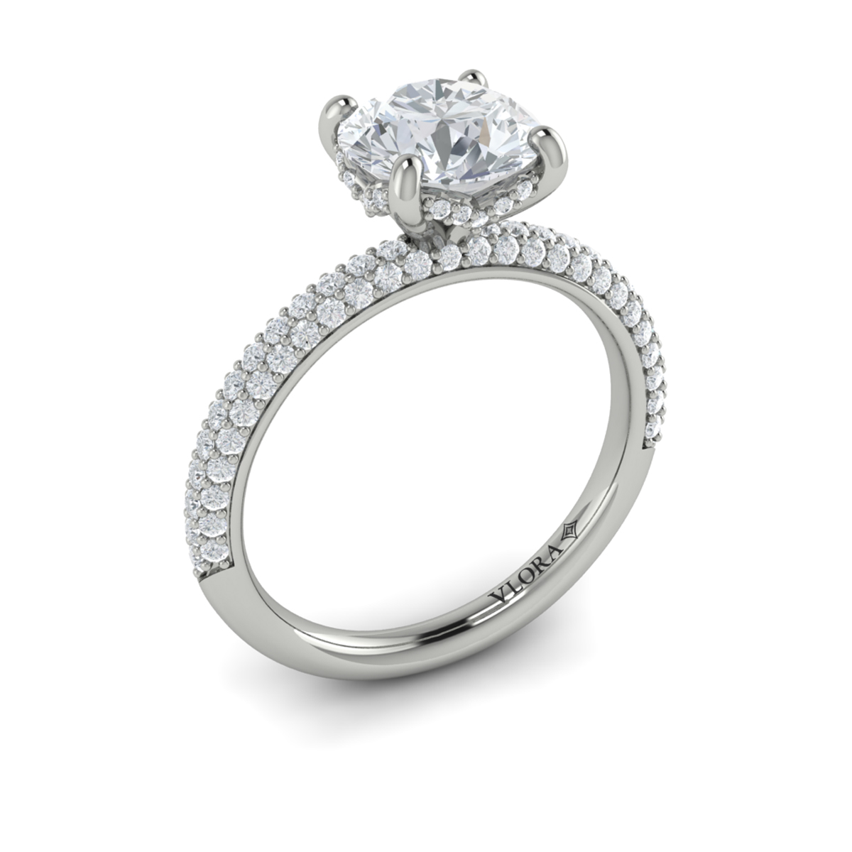Shimmering Hidden Halo Engagement Ring with Micropave Band