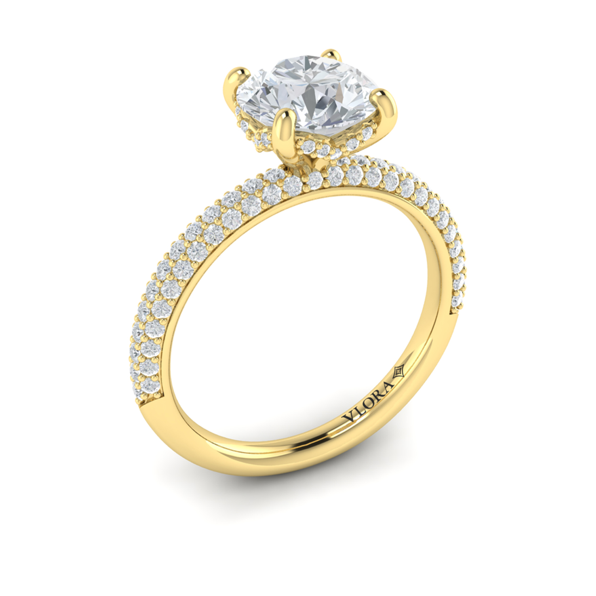 Shimmering Hidden Halo Engagement Ring with Micropave Band