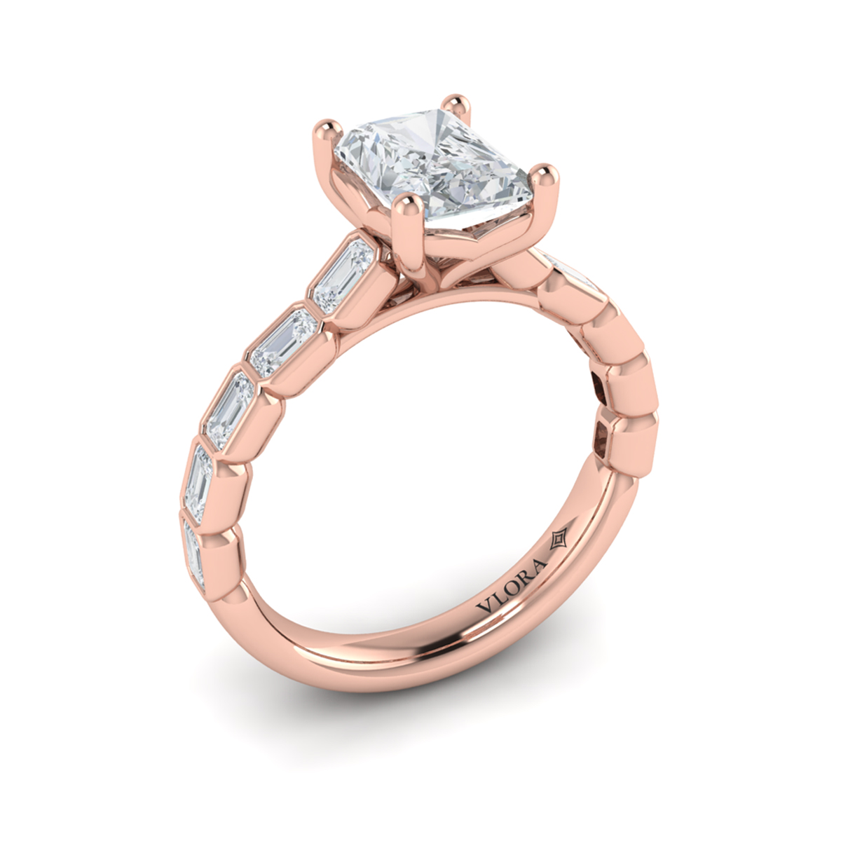 Bezeled Emerald Cut Engagement Ring