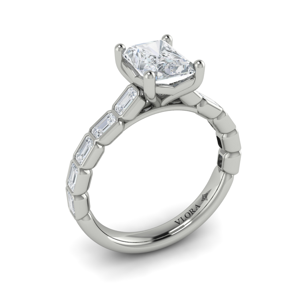 Bezeled Emerald Cut Engagement Ring