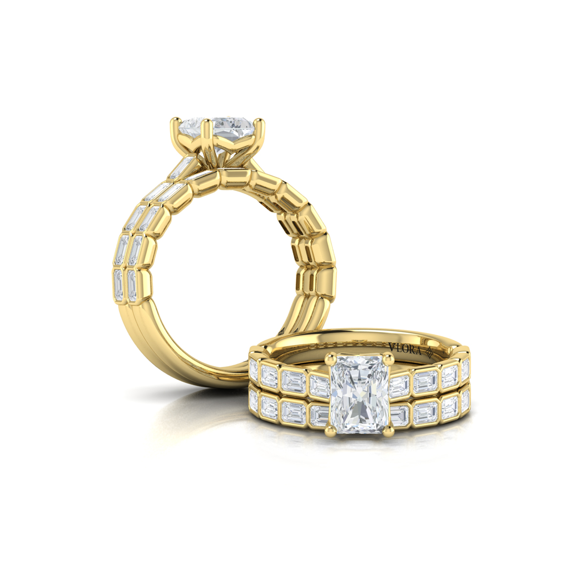 Bezeled Emerald Cut Engagement Ring