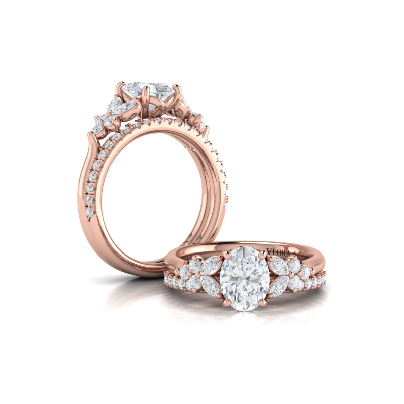 Floral Marquise Cluster Oval Engagement Ring