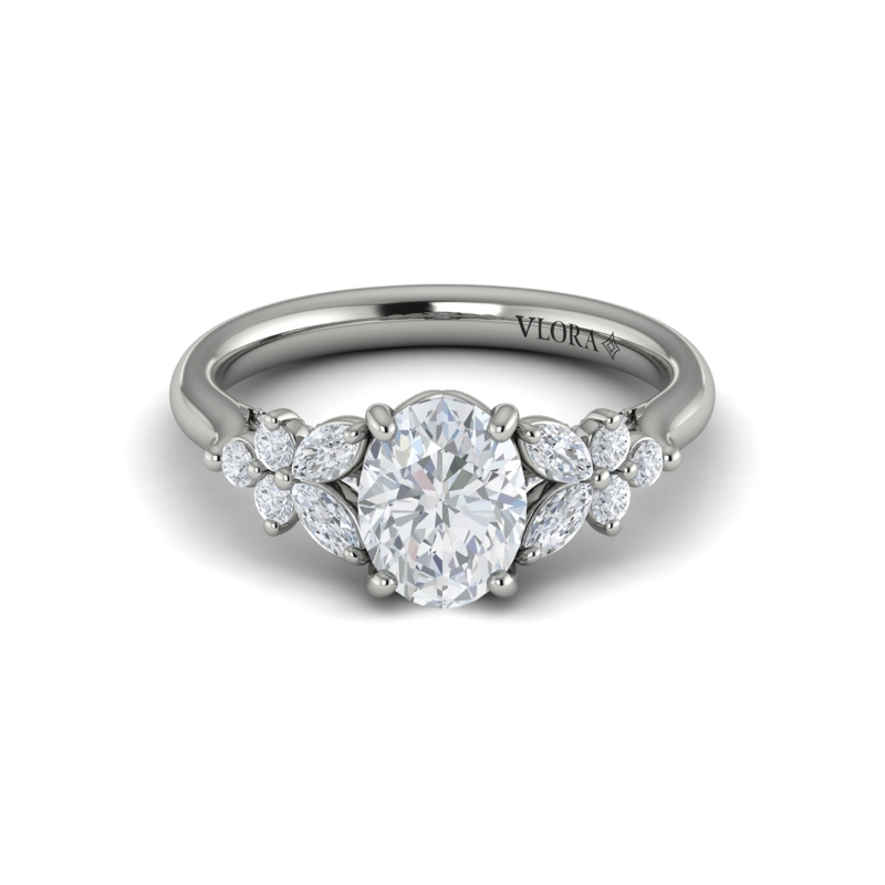 Floral Marquise Cluster Oval Engagement Ring