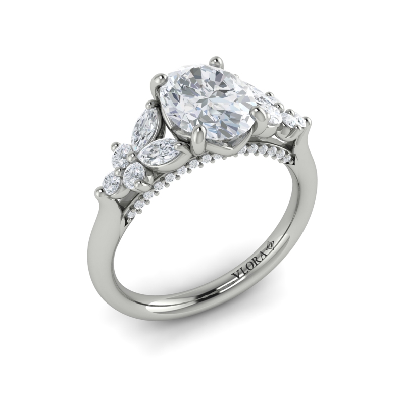 Floral Marquise Cluster Oval Engagement Ring