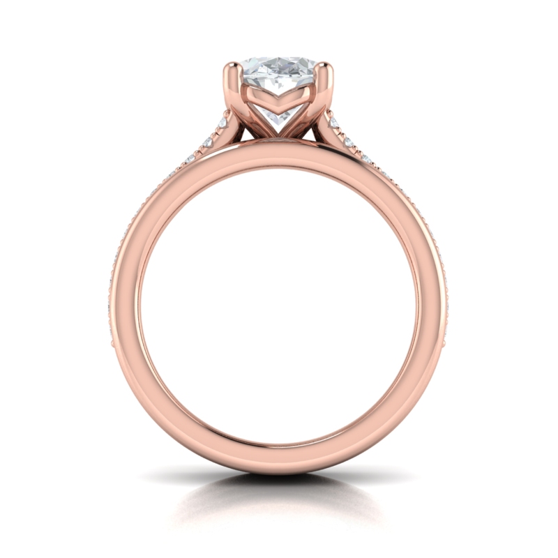 Triple Band Pave Oval Engagement Ring
