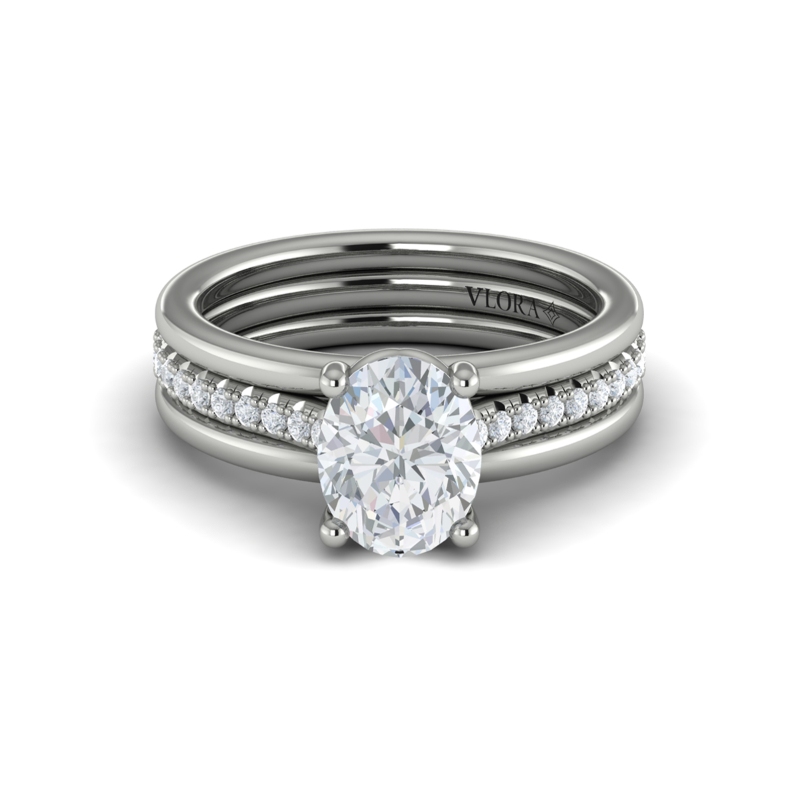 Triple Band Pave Oval Engagement Ring