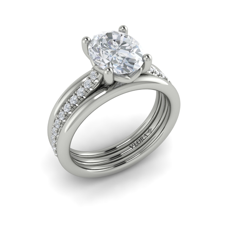 Triple Band Pave Oval Engagement Ring