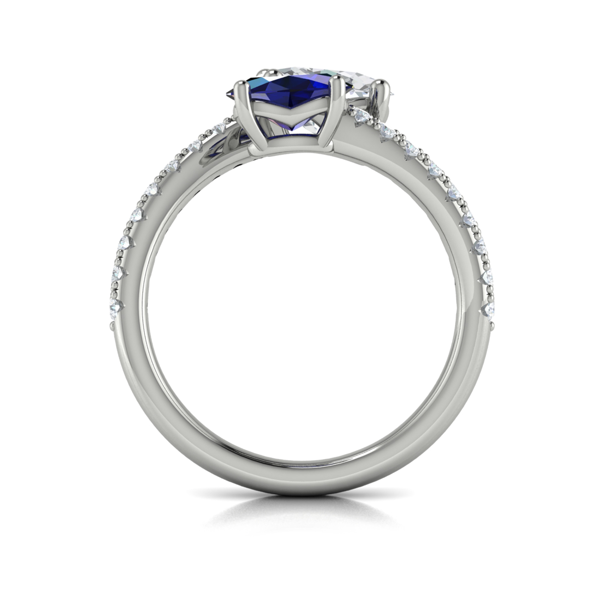 Kissing Diamond and Sapphire Engagement Ring