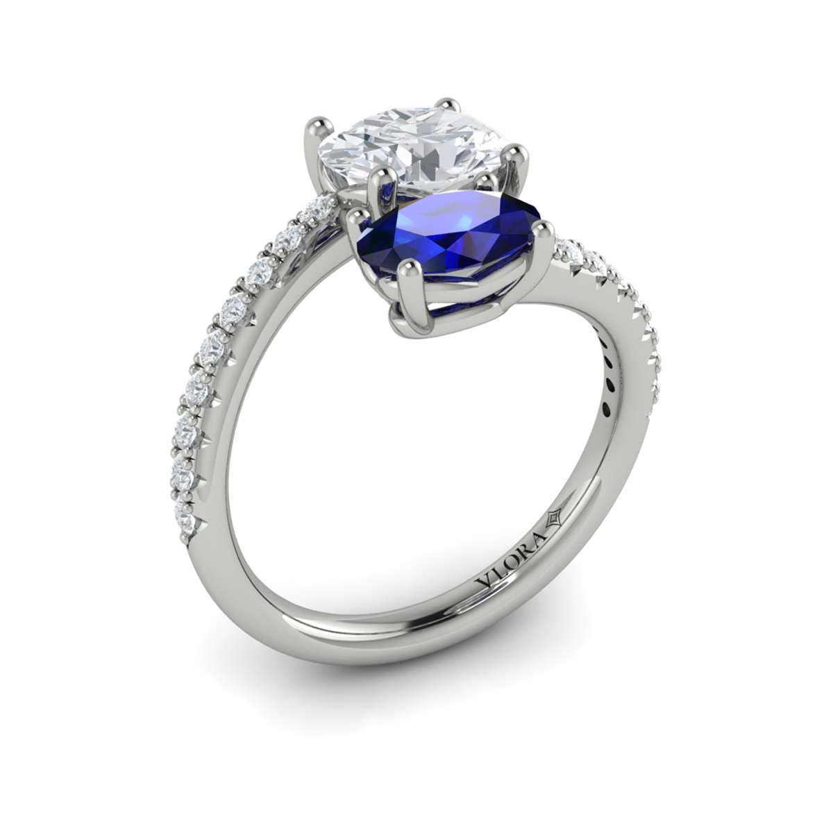 Kissing Diamond and Sapphire Engagement Ring