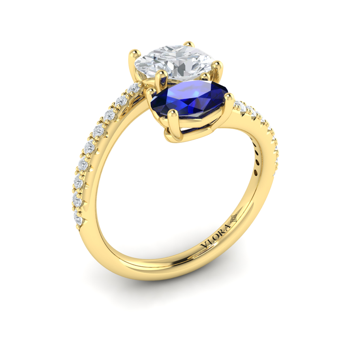 Kissing Diamond and Sapphire Engagement Ring