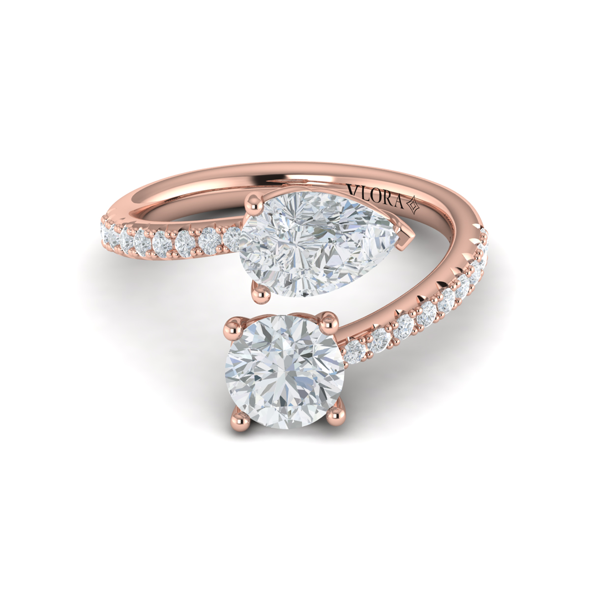 Kissing Round and Pear Two Stone Engagement Ring