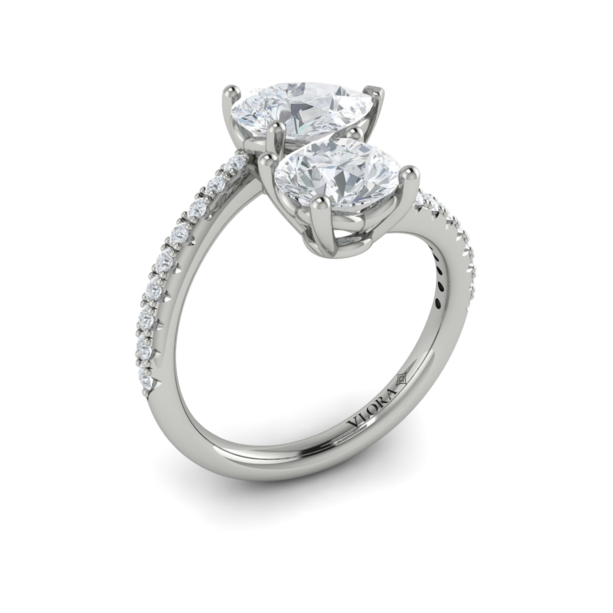Kissing Round and Pear Two Stone Engagement Ring