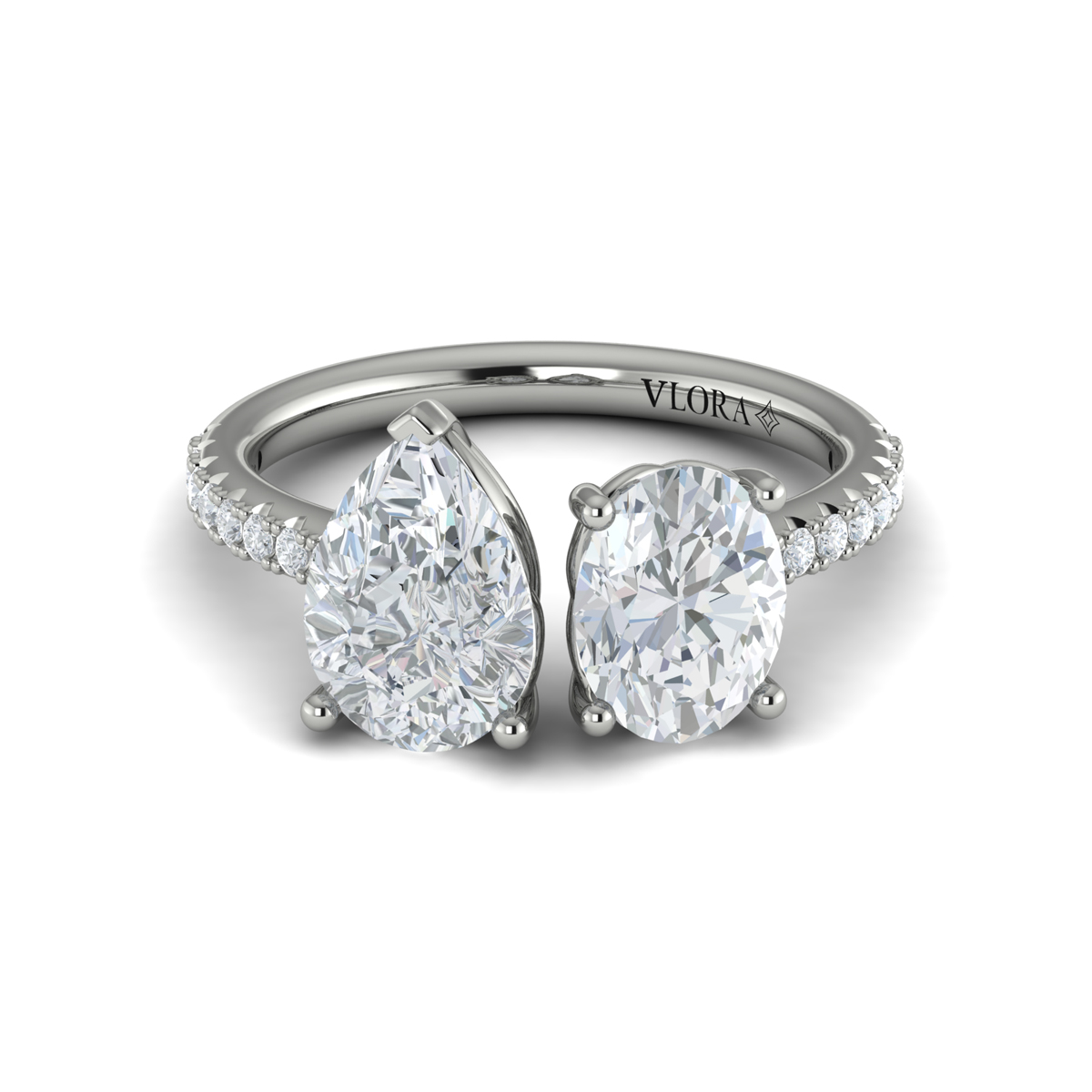 Duet Oval and Pear Two Stone Engagement Ring