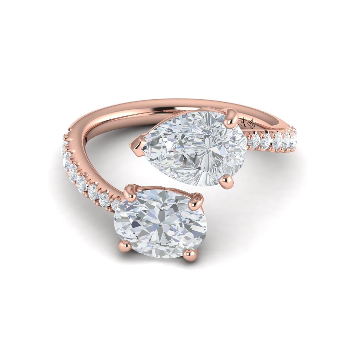 Kissing Oval and Pear Two Stone Engagement Ring
