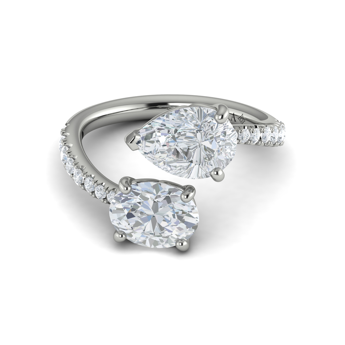 Kissing Oval and Pear Two Stone Engagement Ring