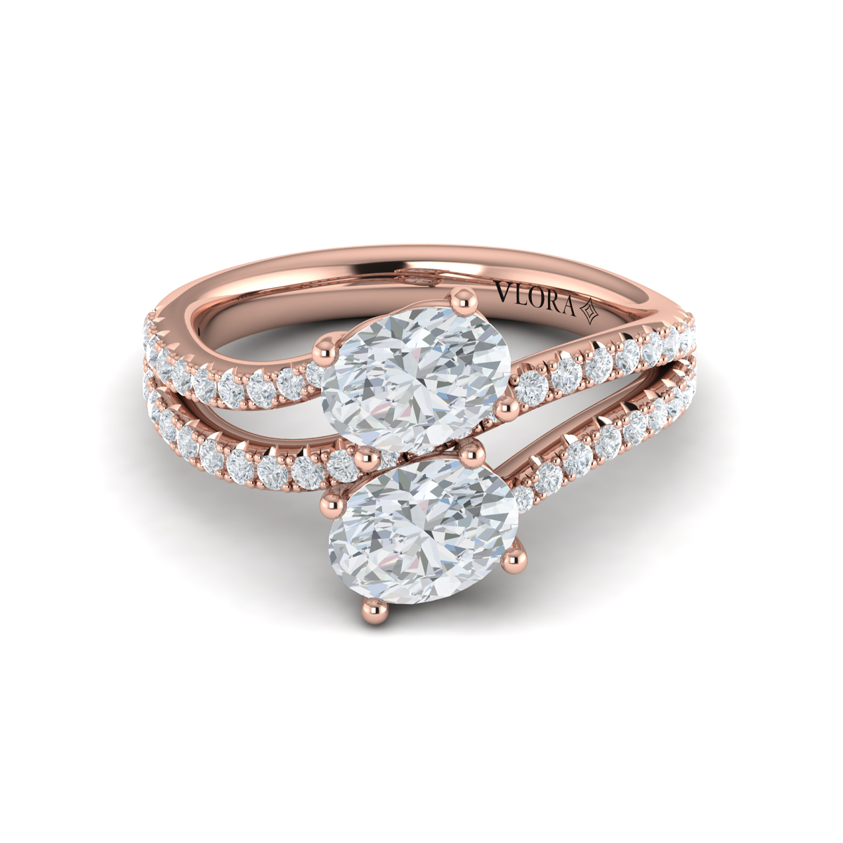 Spiral Oval Two Stone Engagement Ring