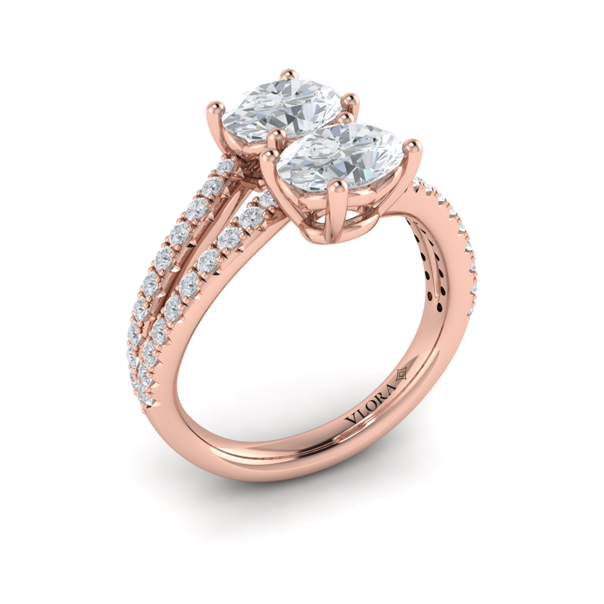 Spiral Oval Two Stone Engagement Ring