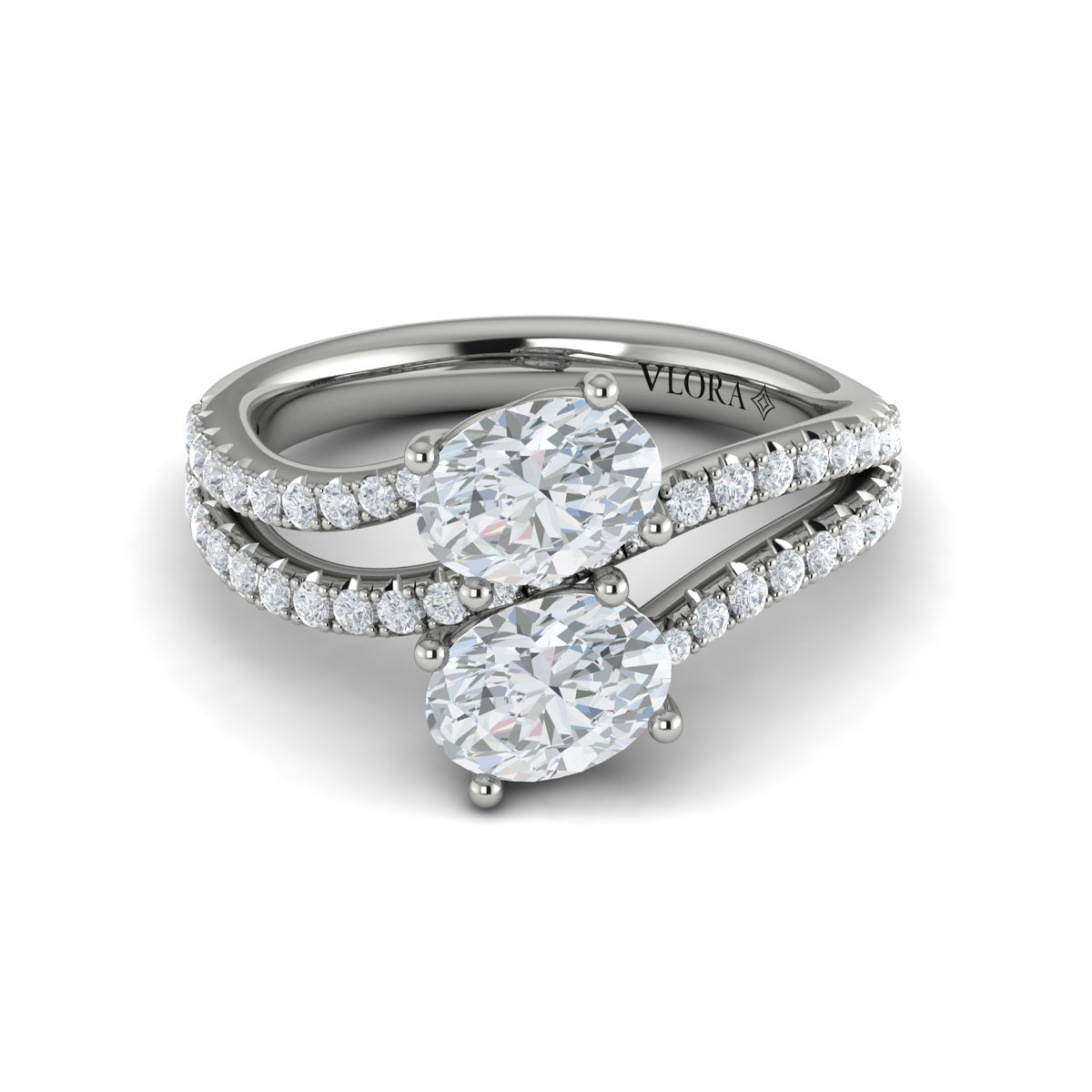 Spiral Oval Two Stone Engagement Ring