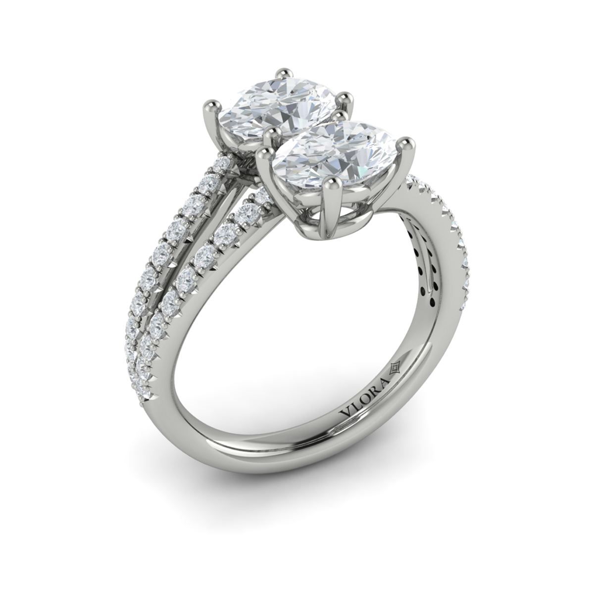 Spiral Oval Two Stone Engagement Ring