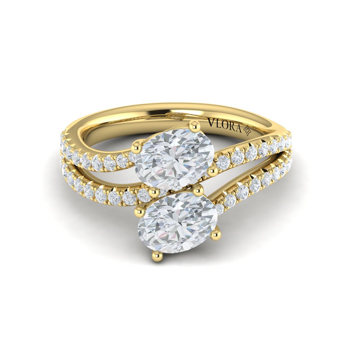 Spiral Oval Two Stone Engagement Ring