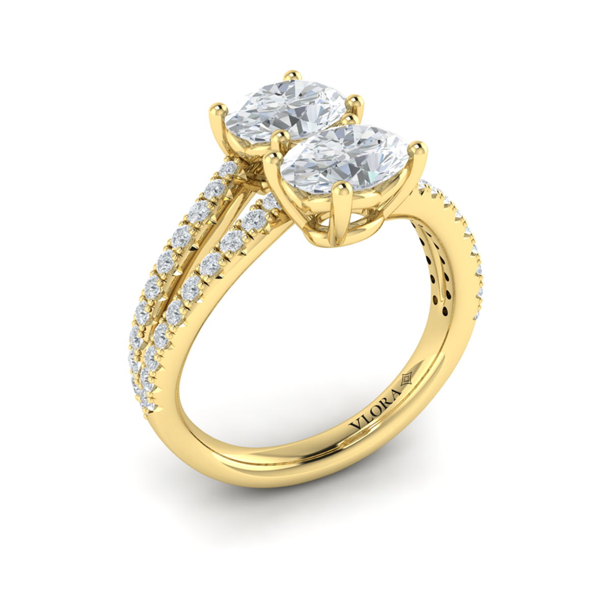 Spiral Oval Two Stone Engagement Ring
