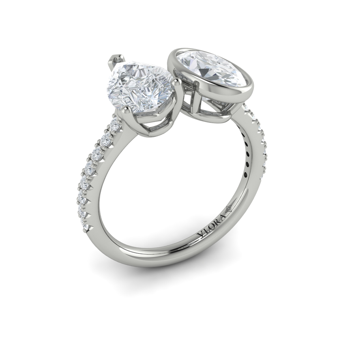 Duet Pear and Oval Two Stone Engagement Ring