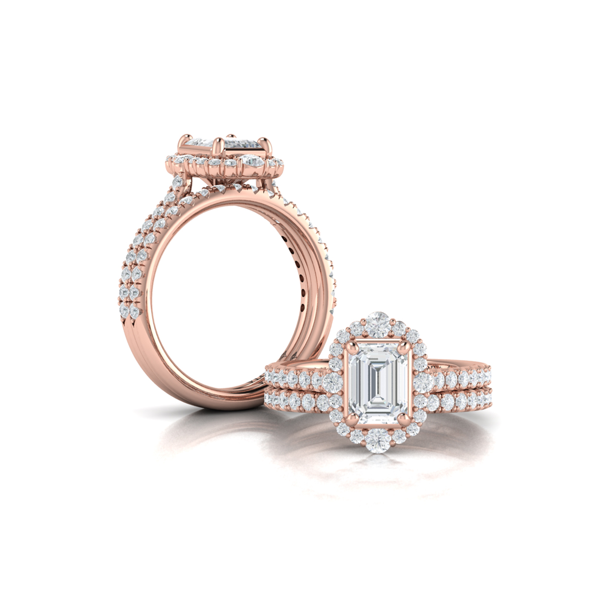 Cathedral Arch Halo Emerald Cut Engagement Ring
