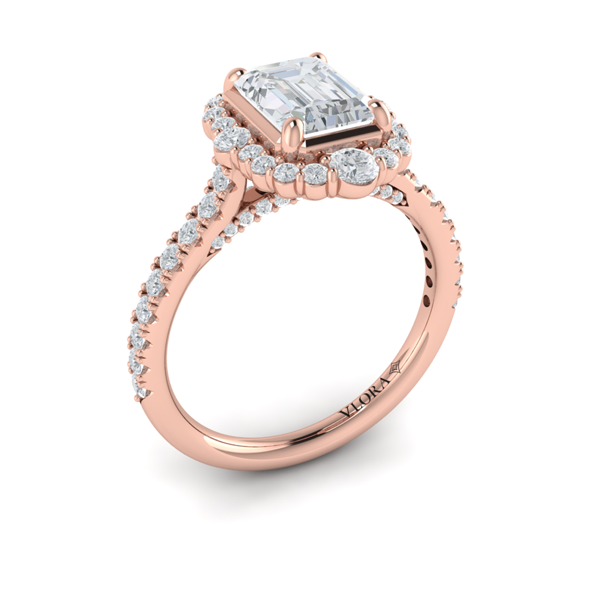 Cathedral Arch Halo Emerald Cut Engagement Ring