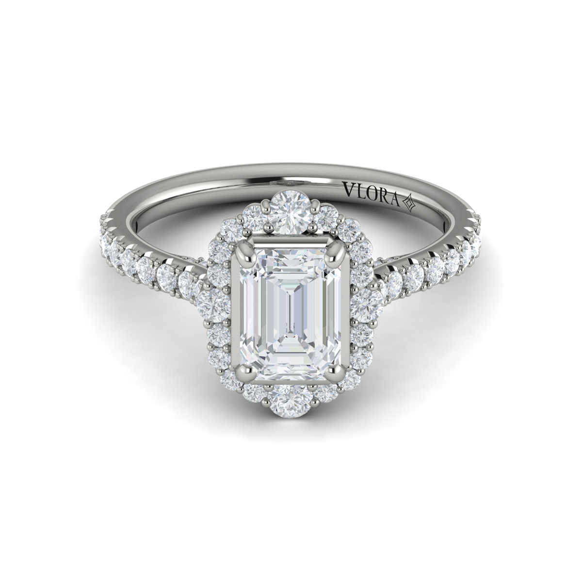Cathedral Arch Halo Emerald Cut Engagement Ring