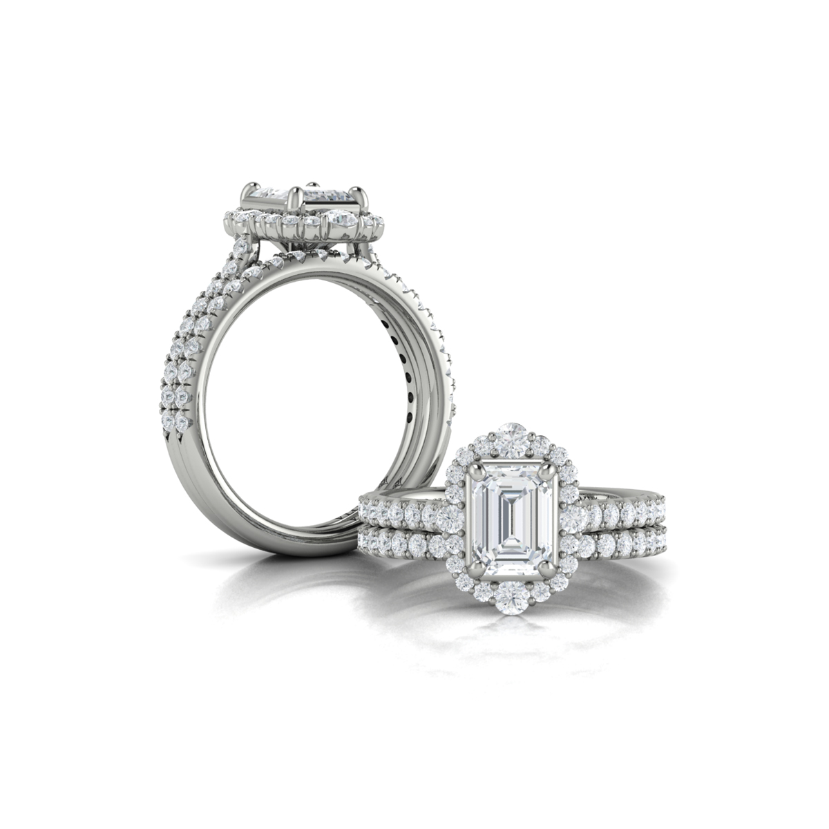 Cathedral Arch Halo Emerald Cut Engagement Ring