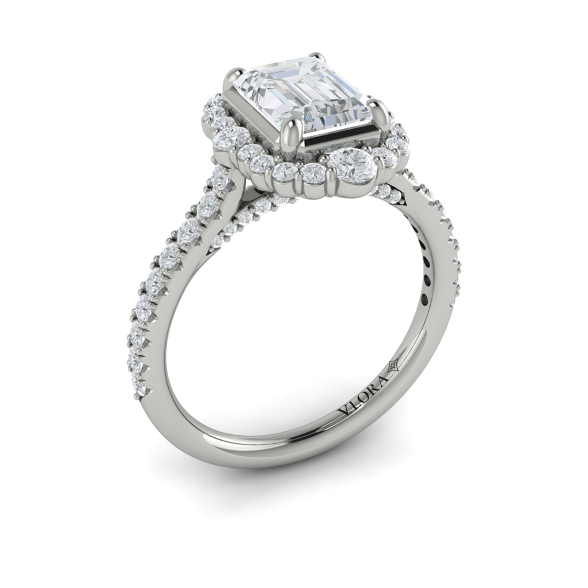 Cathedral Arch Halo Emerald Cut Engagement Ring