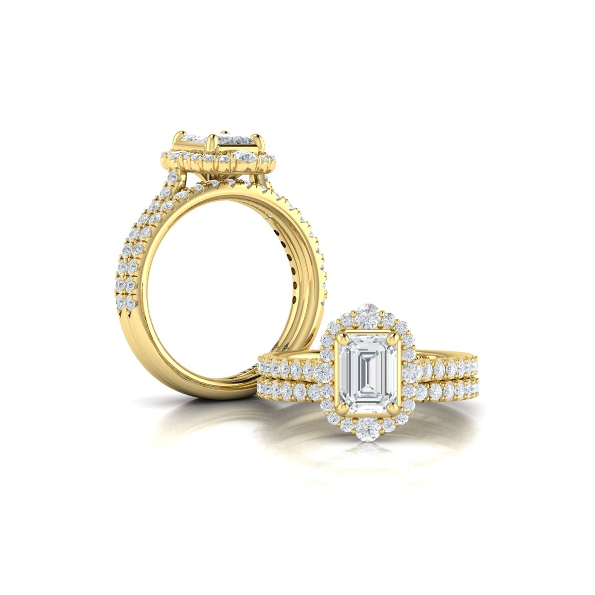 Cathedral Arch Halo Emerald Cut Engagement Ring