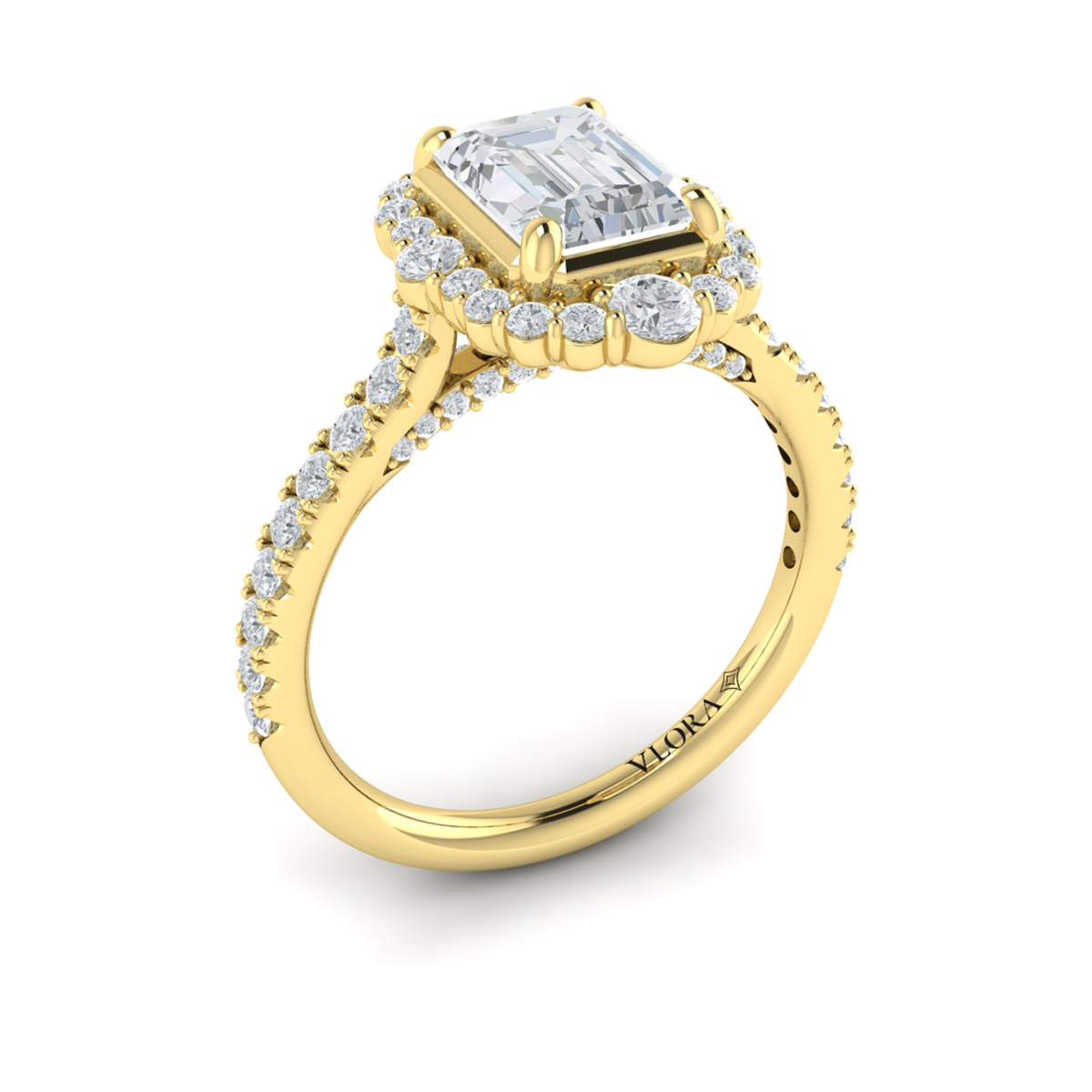 Cathedral Arch Halo Emerald Cut Engagement Ring