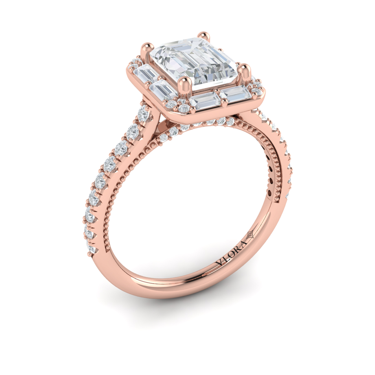 Deco Elegance Emerald Cut Halo Engagement Ring