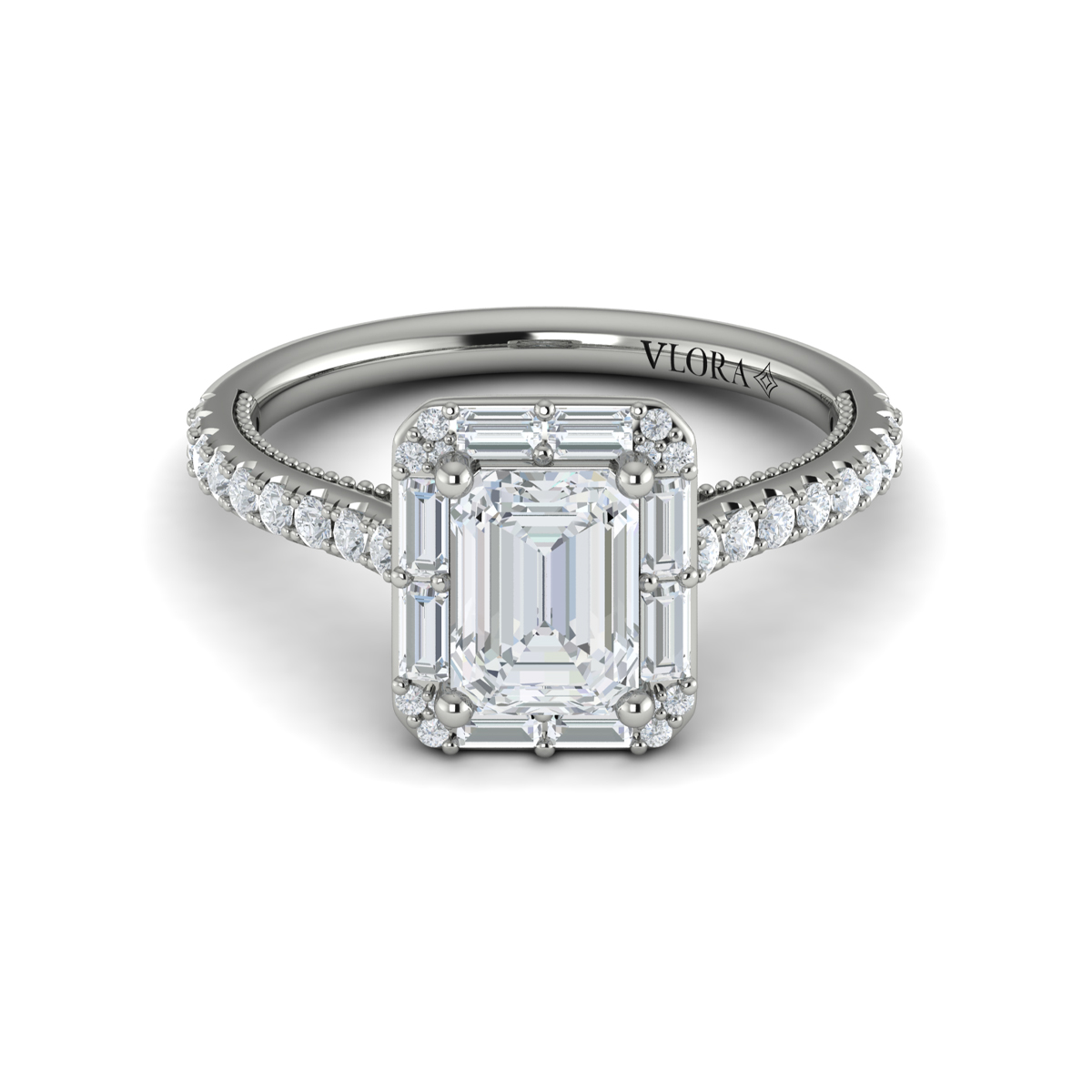 Deco Elegance Emerald Cut Halo Engagement Ring